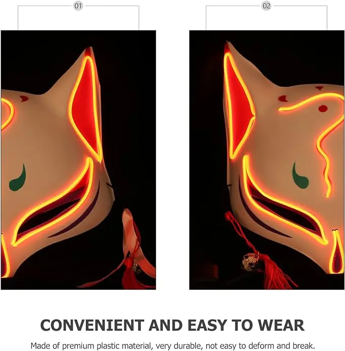 Neon Halloween Mask Sexy LED Light Up Luminous Fox Cosplay Half Face Cat Mask For Halloween Party