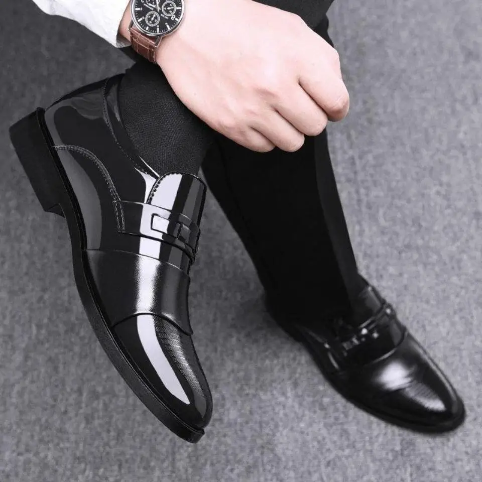 Cheap Wholesale Men Leather Casual Oxford Shoes Fashion Comfortable Black Round Toe Slip on Formal Business Dress Shoes