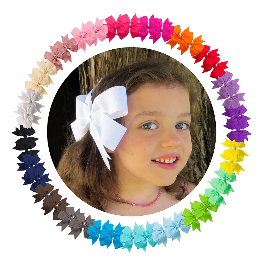 
10 cm 4 inch 20 Colors Custom Wholesale grosgrain ribbon pinwheel hair bows for Girls Hair 