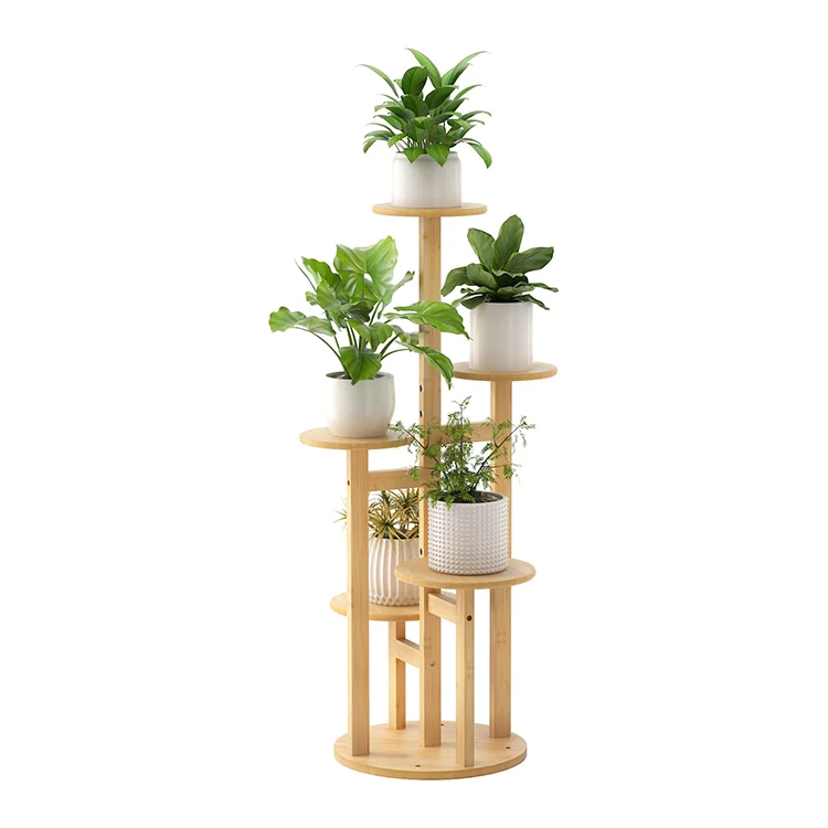Wholesale Modern 5 Tier Tall Indoor Outdoor Corner Large Bamboo Display Flower Rack Shelves Plant Pot Stand, flower pot shelf