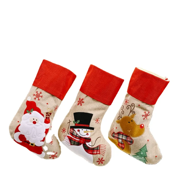 Linen Christmas Stocking Creative Cartoon christmas 3d socks Small Tree Decoration