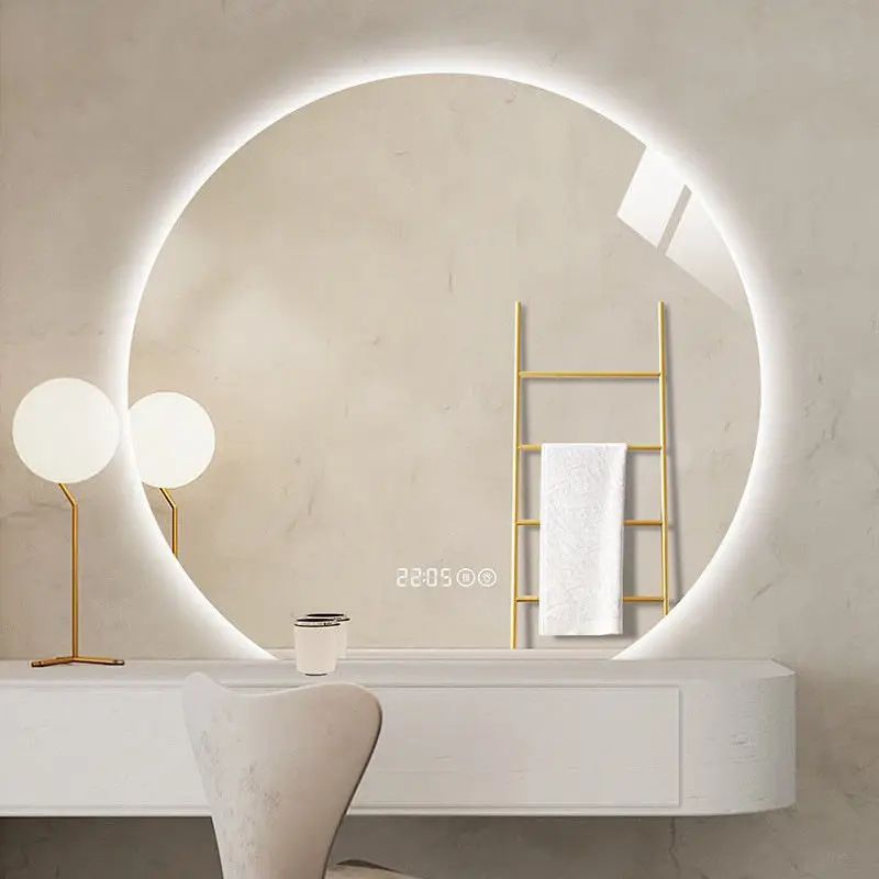 Bathroom Irregular Semicircle Wall Led Half Round Smart Mirror Dimming Defog Led Backlit Mirror With Light