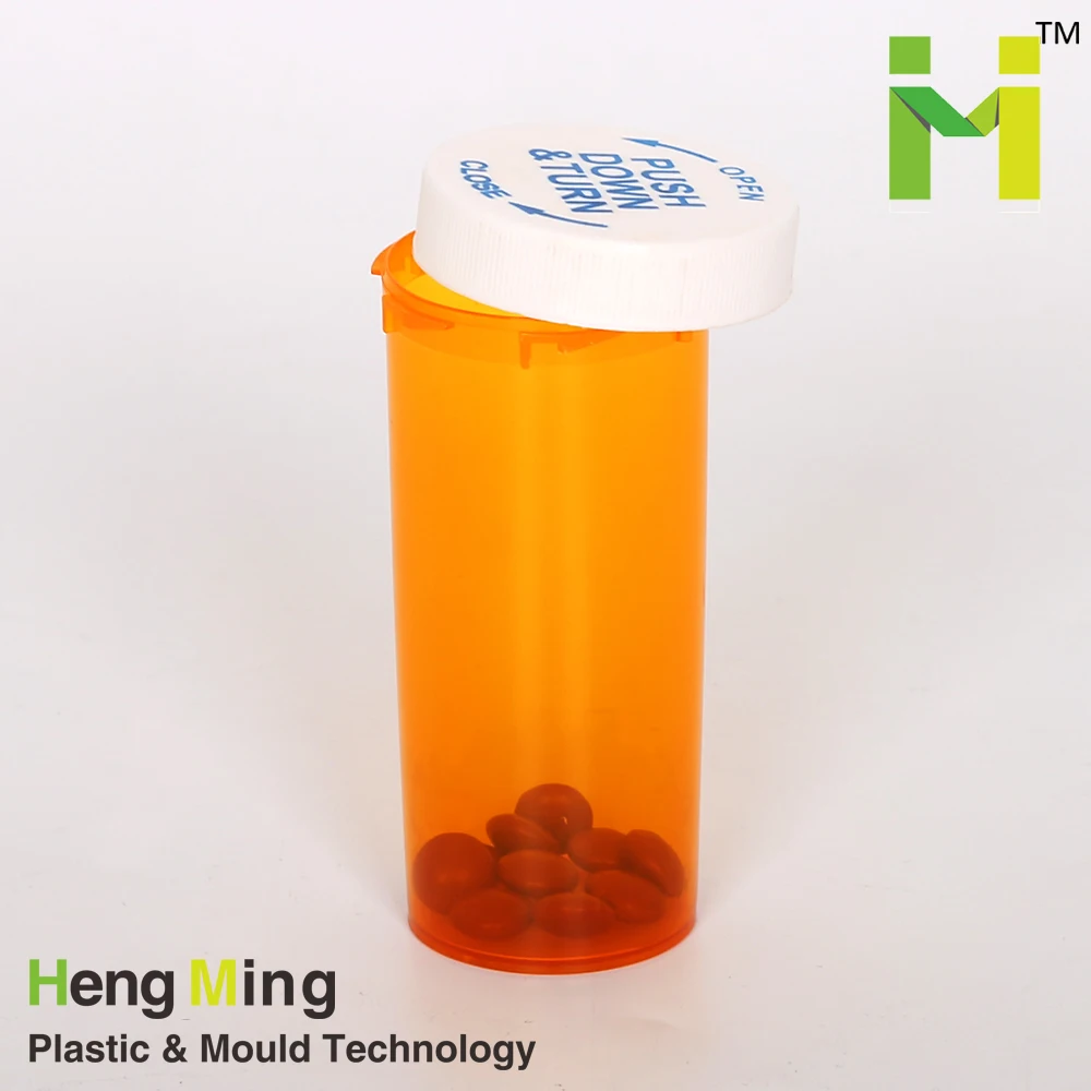 Plastic dram 30dr cap pills capsules childproof containers orange bottle  Child resistant cap vials