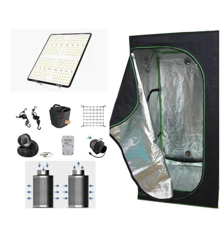 100W LED Grow Light + 600D High 96% Reflective Mylar Grow Tent Indoor Hydroponic System Kits Grow Tent Complete Kit and Package