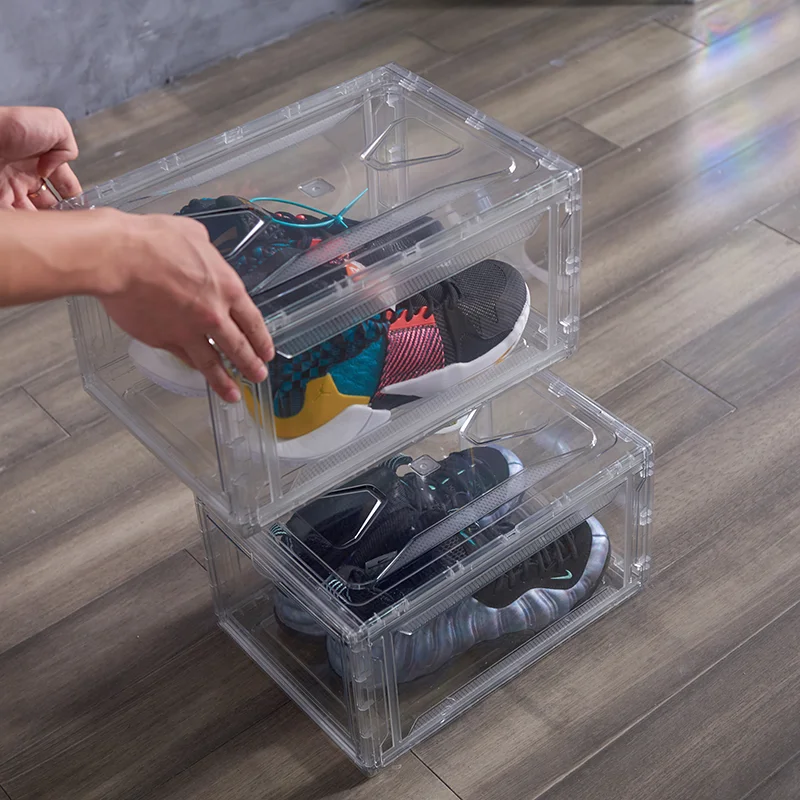 Hot sale shoe containers plastic stackable shoe boxes transparent clear sneaker box shoe organizers container