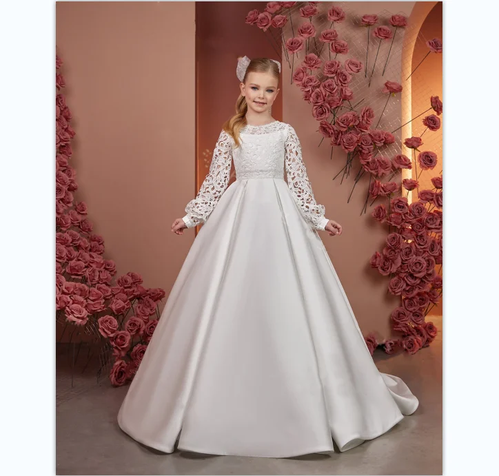 Foreign trade white girl evening dress annual meeting host princess dress children runway piano costume dress