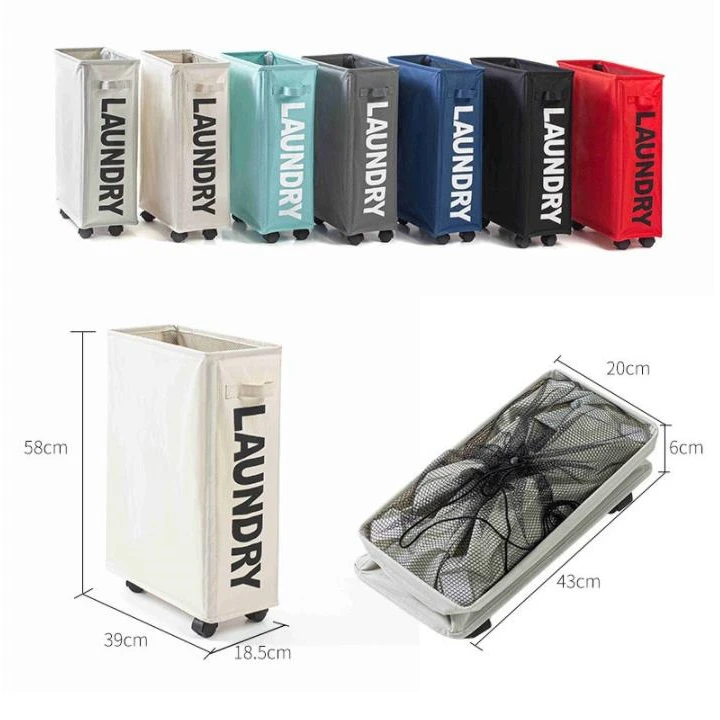 Household Double Easily Transport Foldable  Dirty Laundry Basket Hamper with Wheels Dirty Laundry Basket