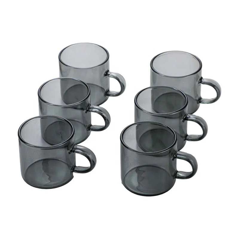Wholesale Grey Small Glass Teacups Heat Resistant Coffee Mugs Hand Blown Mini Cup of Microwave Oven Safe