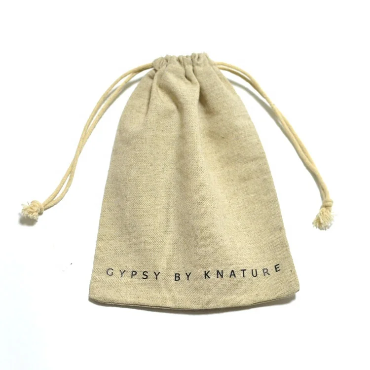 100% pure cotton linen drawstring storage bag with custom logo printed