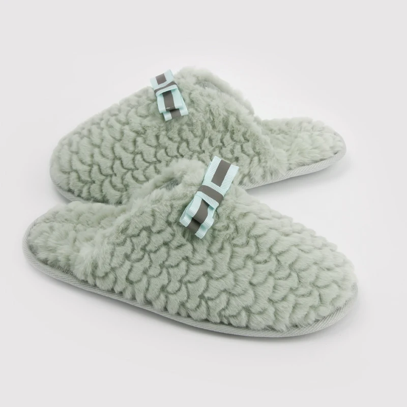 women new design satin bow patterned faux fur house slippers fashion trend memory foam indoor outdoor home slippers for lady