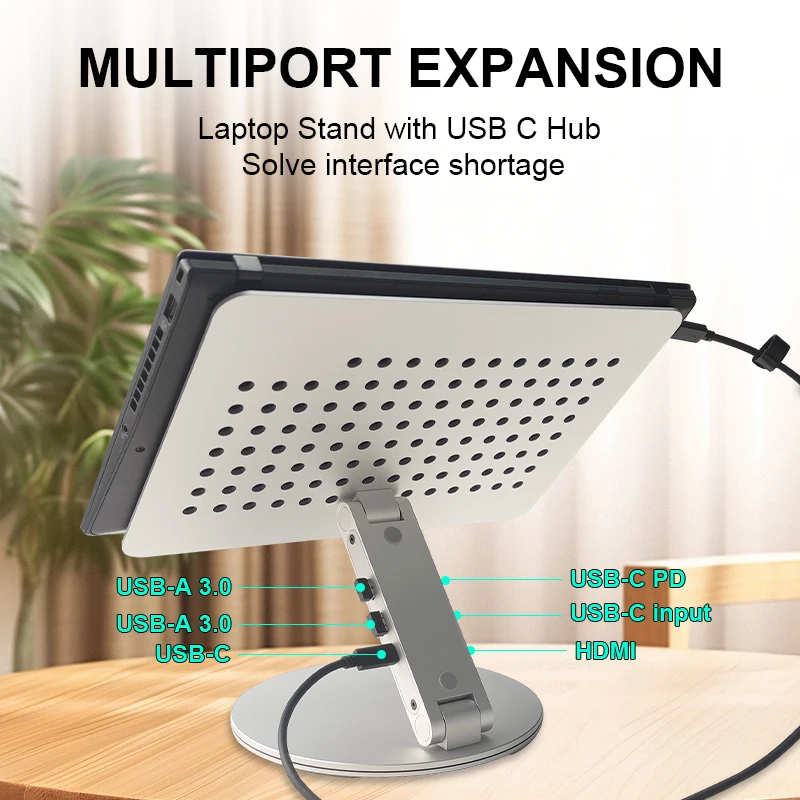 Hot Selling 360 Degree Aluminium Alloy Foldable Laptop Docking Station Stand Laptop With Hdmi C Pd 2 Usb 3.0 Hubs