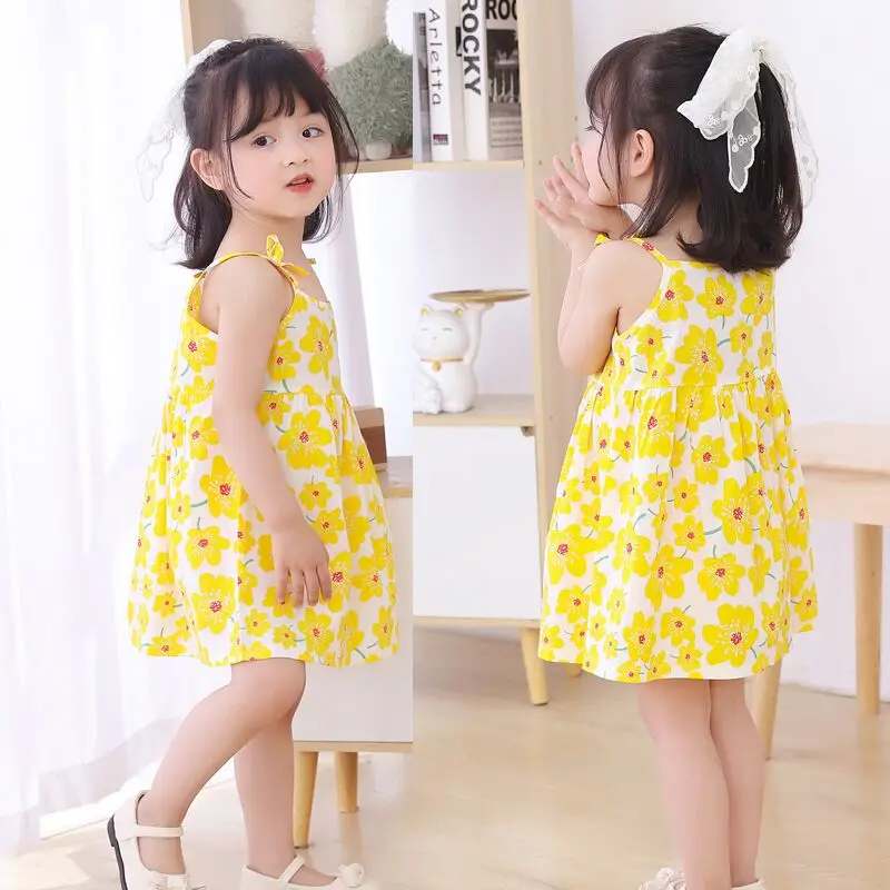 Cute Summer Kids Dresses Sling Dress Baby Girls Princess Fashion Holiday A-line Dresses