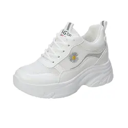 Женские сетчатые кроссовки на танкетке, повседневные дышащие спортивные туфли на шнуровке, со скрытым каблуком, увеличивающие рост, 2022