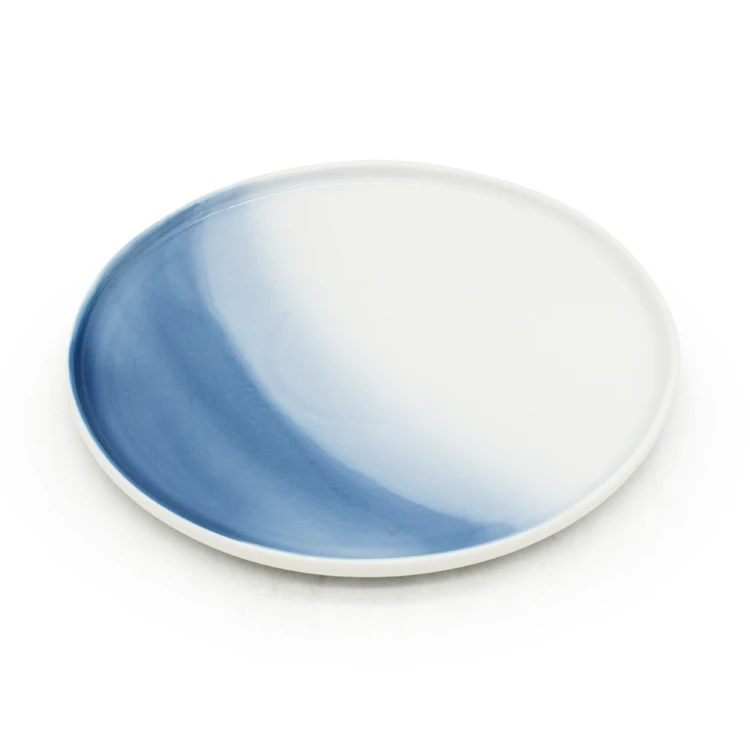 Wholesale New Less Simple Bleu Collection ceramic 25cm Butter Bread Plate Blue round serving platter