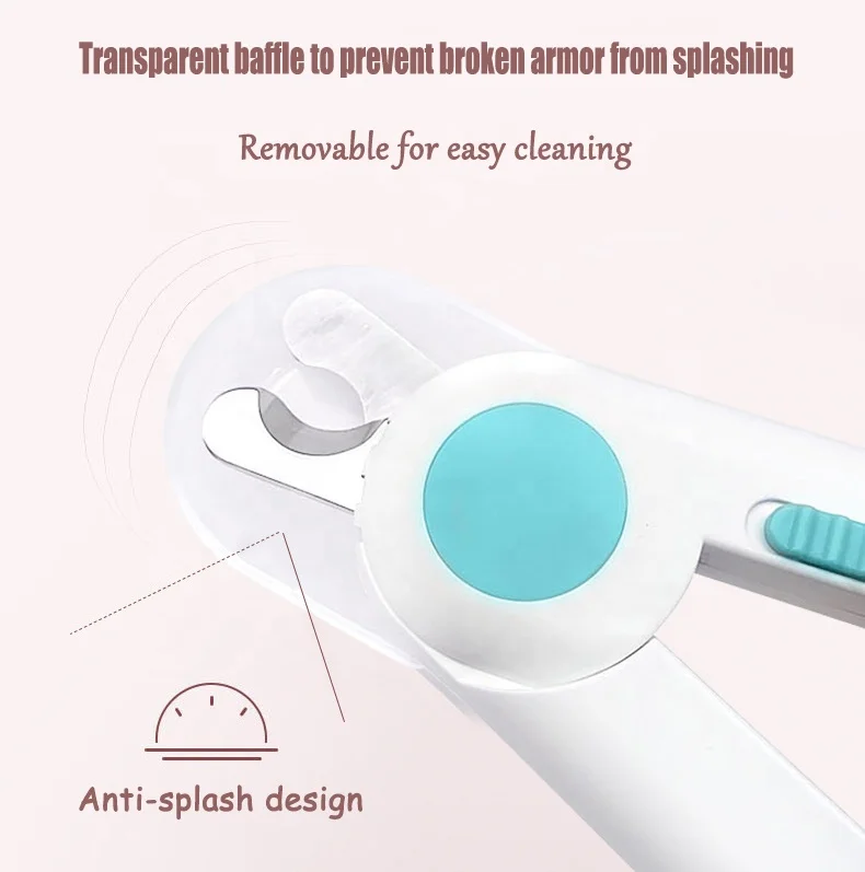 Amazon hot sell pet LED nail clipper and trimmer transparent baffle anti splash for cats