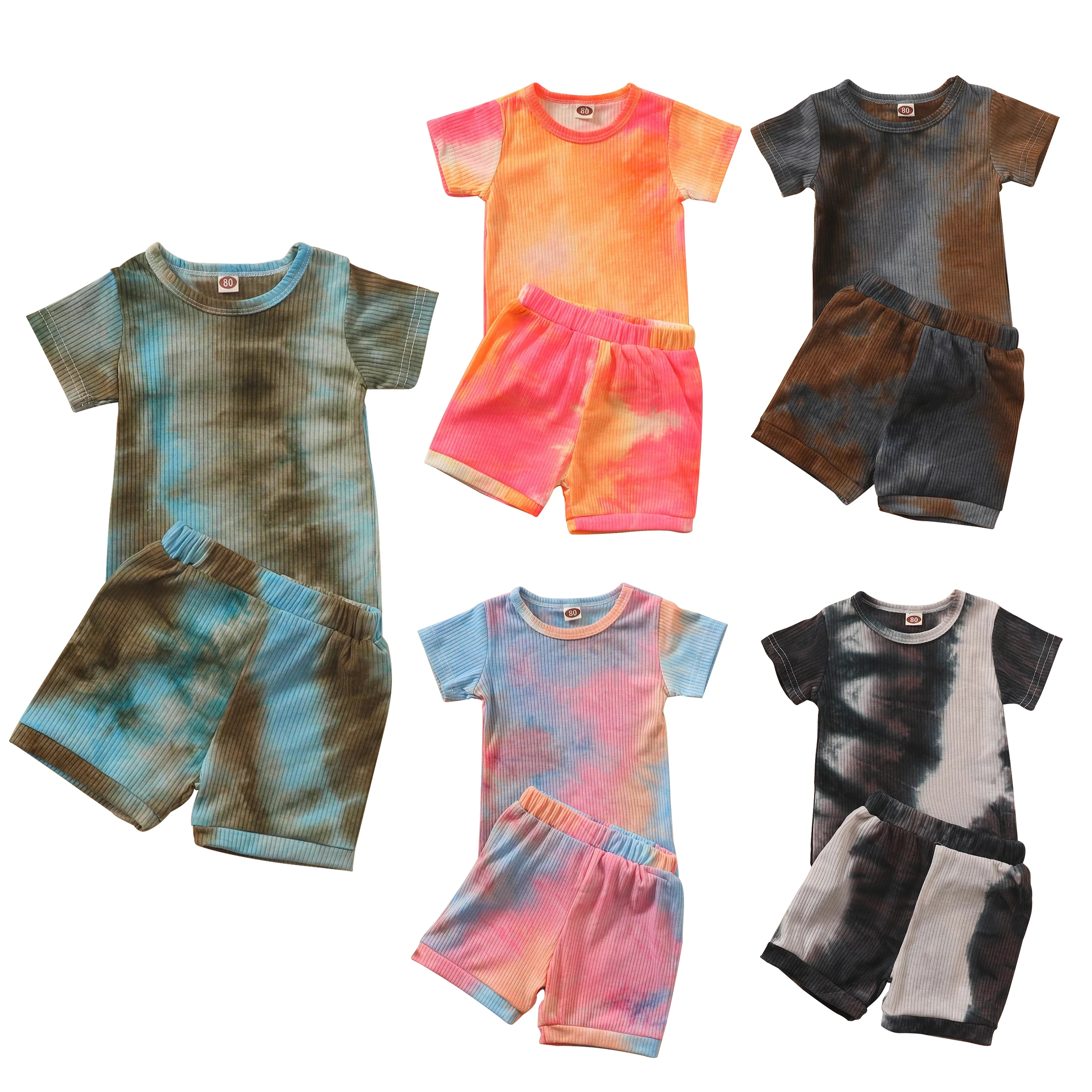 
Toddler girl clothes tie-dye kids clothing brand name baby summer clothes cotton two piece short set kids clothing 