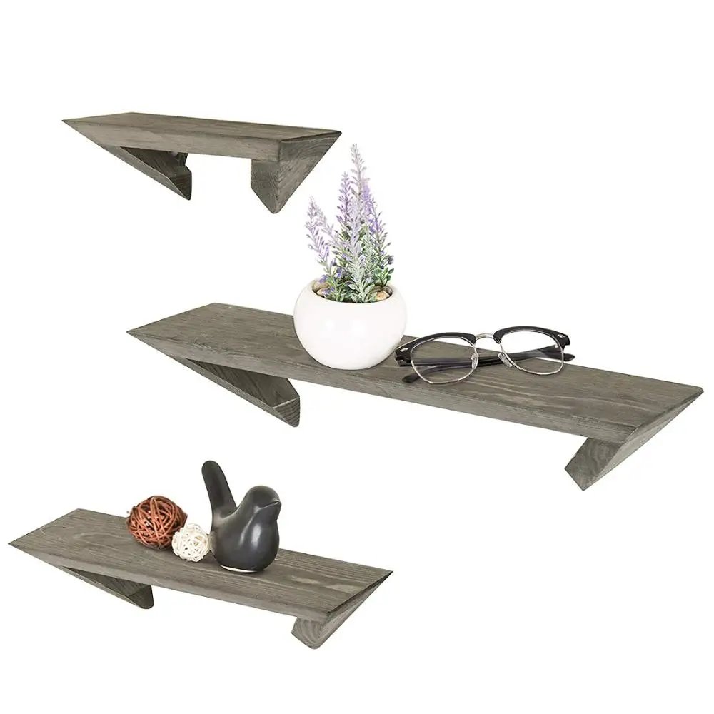 
Set of 3 Wall-Mounted Rustic-Modern Gray Wood Floating Ledge Shelves bathroom shelf 