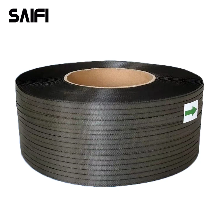 Free sample black PP box strapping roll plastic packing strip pp strap band roll for carton packing