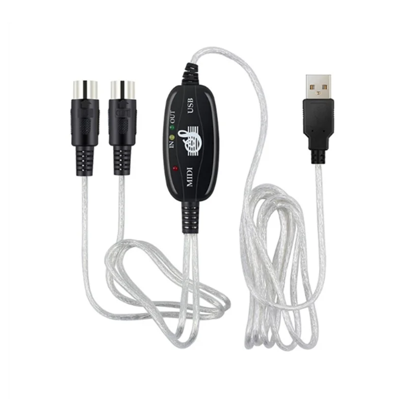 Factory Compatible 2m USB IN-OUT 5 PIN DIN MIDI Interface Cable to PC for Home Music Studio