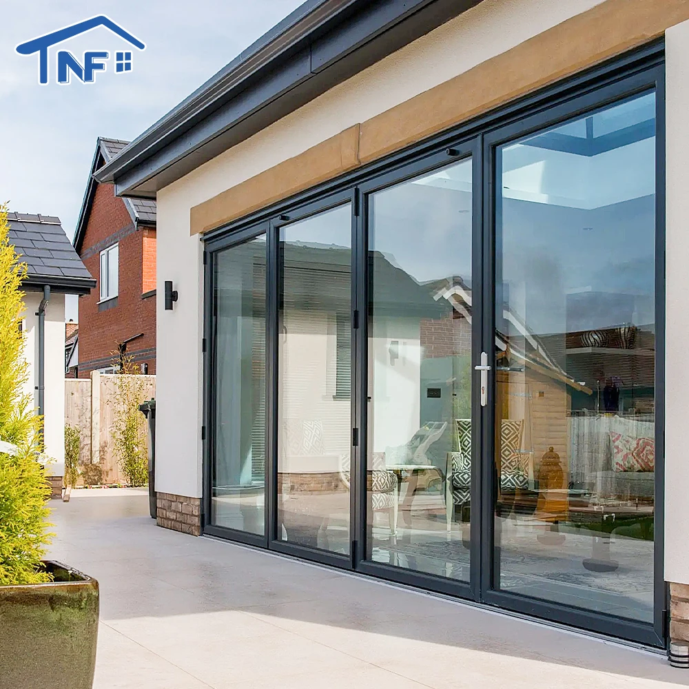 Minimalist slim frame design aluminium doors modern villa house large glass security black aluminium patio sliding door