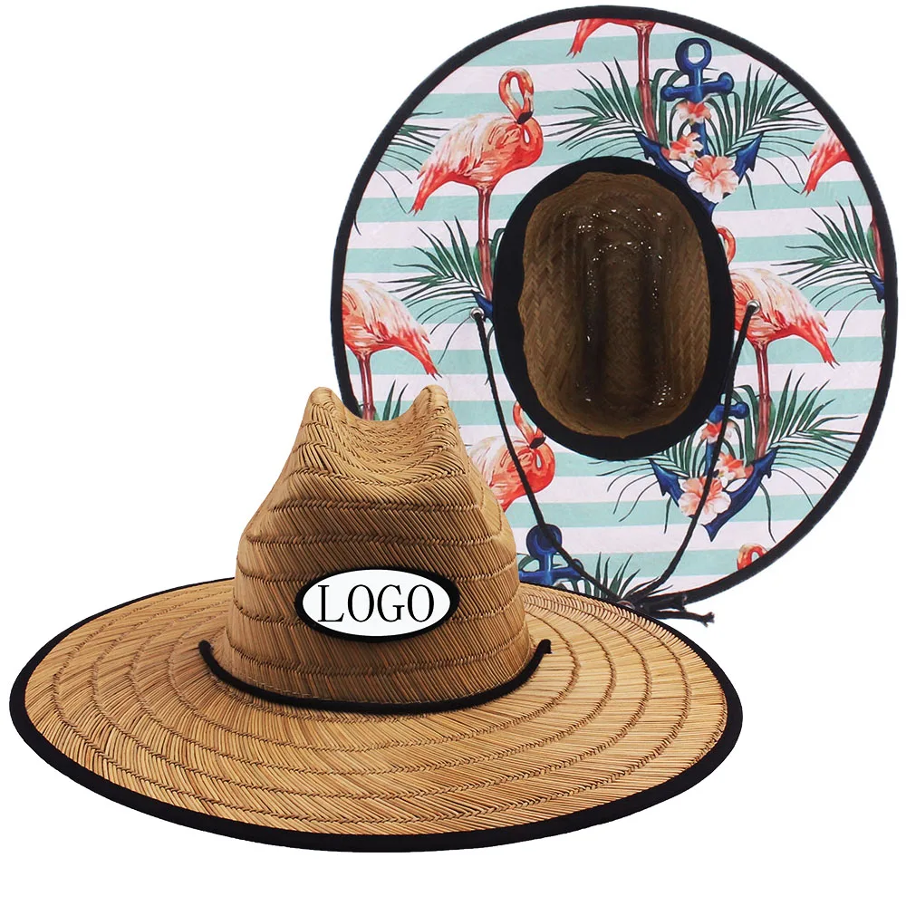 Best Selling High Quality Hollow Beach Hat Fishing Women Man Spring Summer Lifeguard Surf Straw Hat Fabric Logo