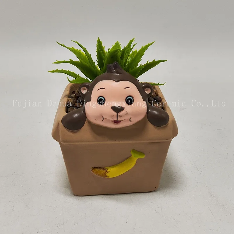 New Arrival Cheap flower pot cartoon ceramic animal Lion plants pots