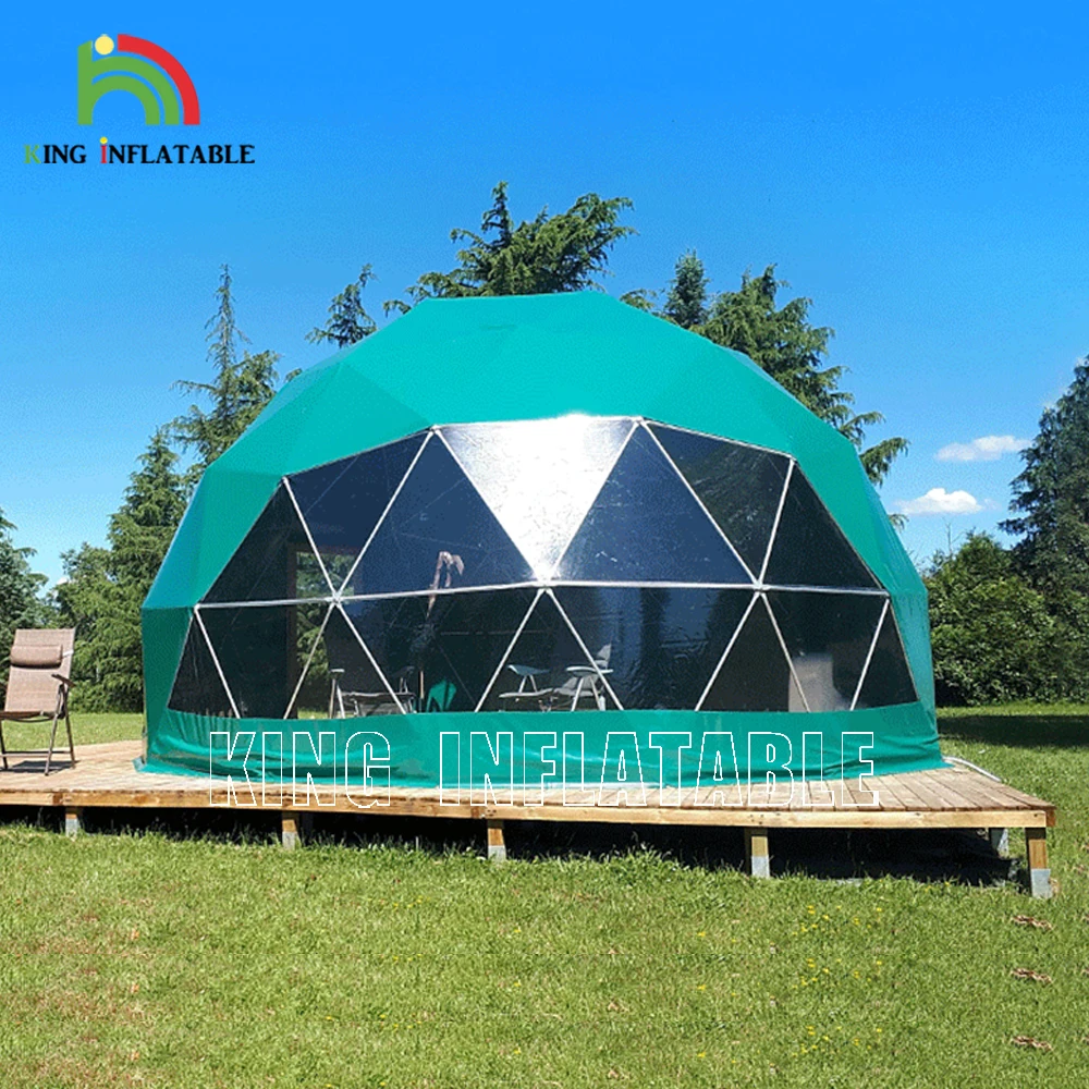 Factory Price Geodesic Domes House Hotel Tent Glamping Outdoor Steel Tube Structure Green PVC Event Dome Tents For Rental