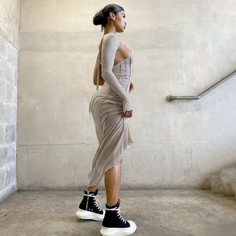 
manufacturers single-sleeved one-shoulder hollow luxury lace-up trendy women clothing 2021 sexy high waists long dress 