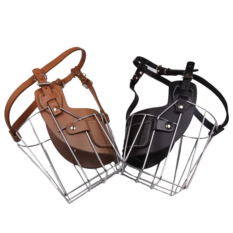 Best Selling Breathable Adjustable Leather Metal Wire Basket Dog Muzzle for Large Medium Dogs
