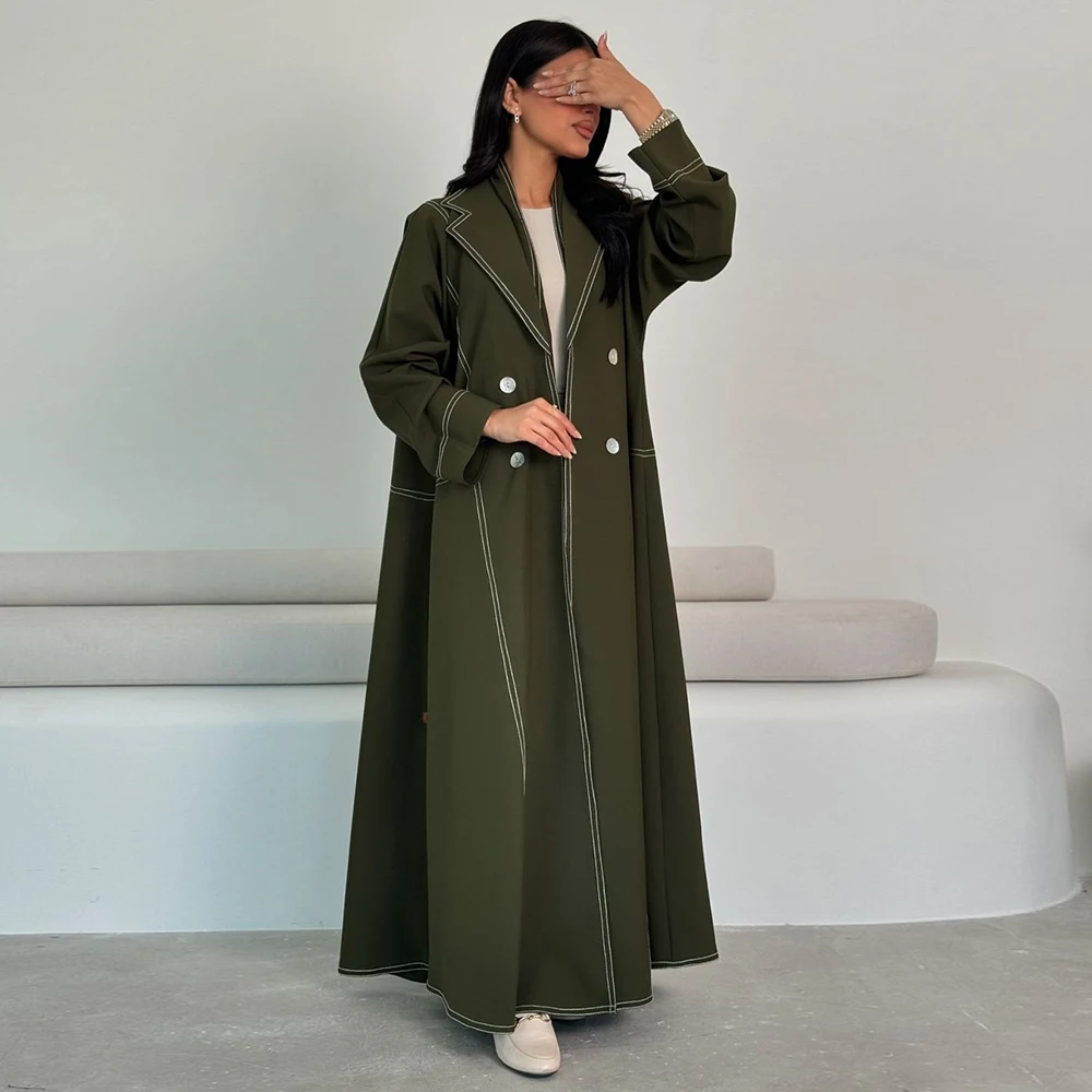 Factory Price Abaya Women Muslim Buttons Stripes Long Robe Clothes Women Abaya Solid Fashion Autumn Open Abayas for Women Muslim