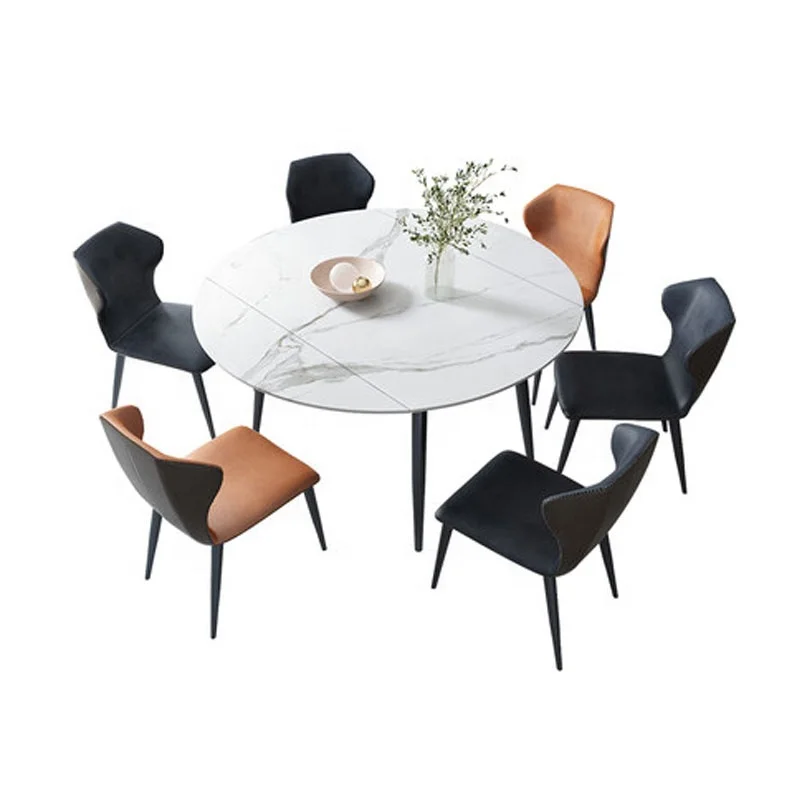 Rock plate dining table and chair combination Nordic modern simple telescopic folding small family round table