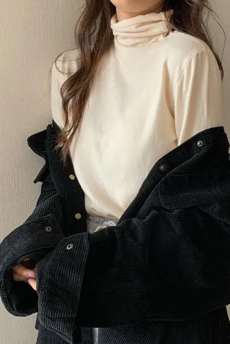 Droma Korean Style Retro Loose Corduroy Shirt Solid Color Bat Sleeve Thickened Female Jacket Coat