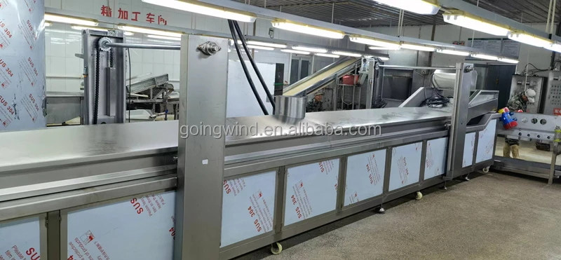 Automatic continuous belt frying machine auto industrial conveyor fryer line electric gas fry equipment cheap price for sale
