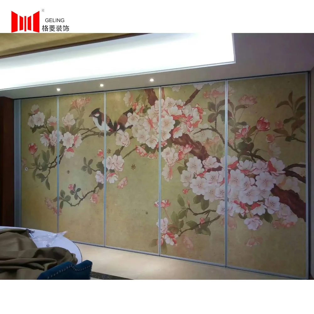 Chinese style hanging vertical folding sliding aluminum partition acoustic operable movable partition wall for conference room