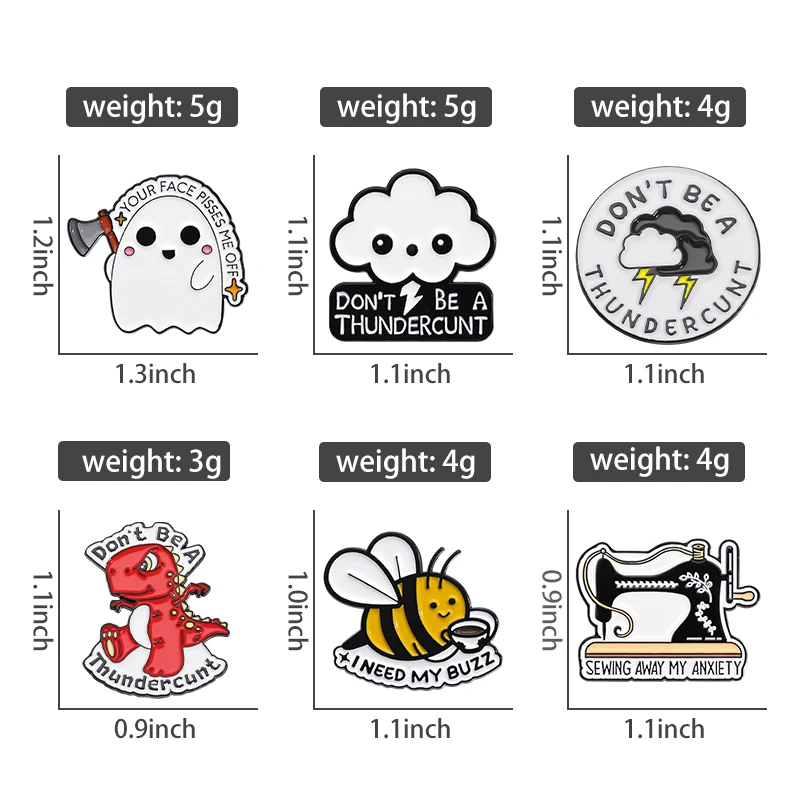 Cute Weather Lightning Cloud Enamel Pins Cartoon Animal Dinosaur Bee Lapel Badge Metal Brooches Jewelry Pin for Backpack Clothes