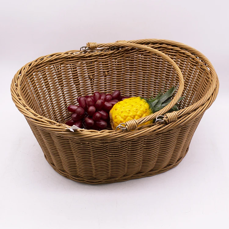 Wholesale Customized High Quality low price Handmade Plastic Rattan Wicker Portable Storage Box Picnic Handle Basket