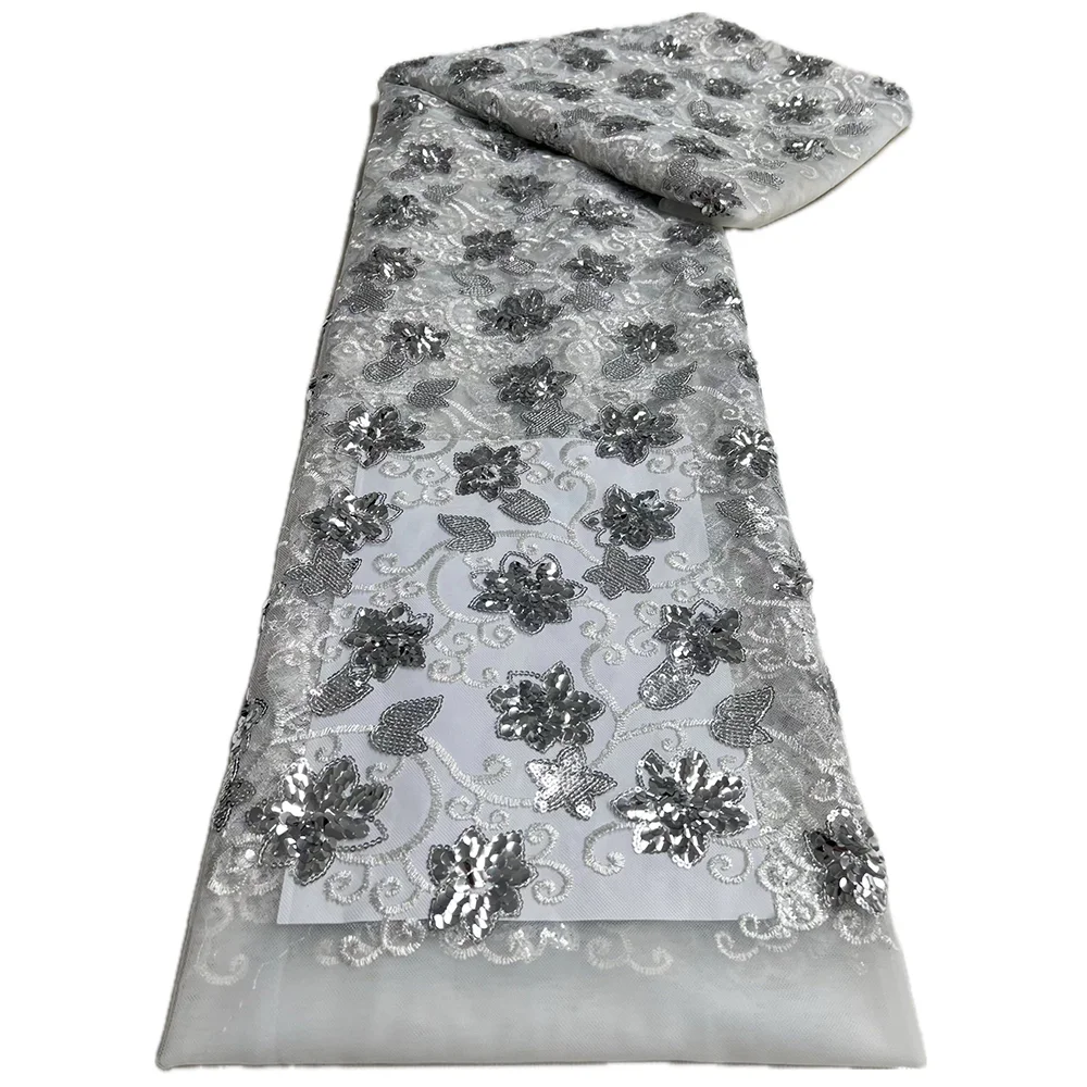 NI.AI Pretty Sequin Beaded Lace Pearls Sequin Fabric Embroidered Sequins Stripe Lace Fabric For Formal Dress Lace Fabric