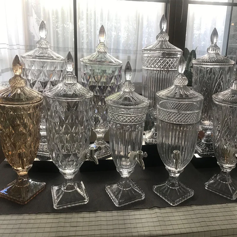 Customized Clear Crystal Glass Iced Beverage 4 10l Dispenser Water Juice Drink Dispensers