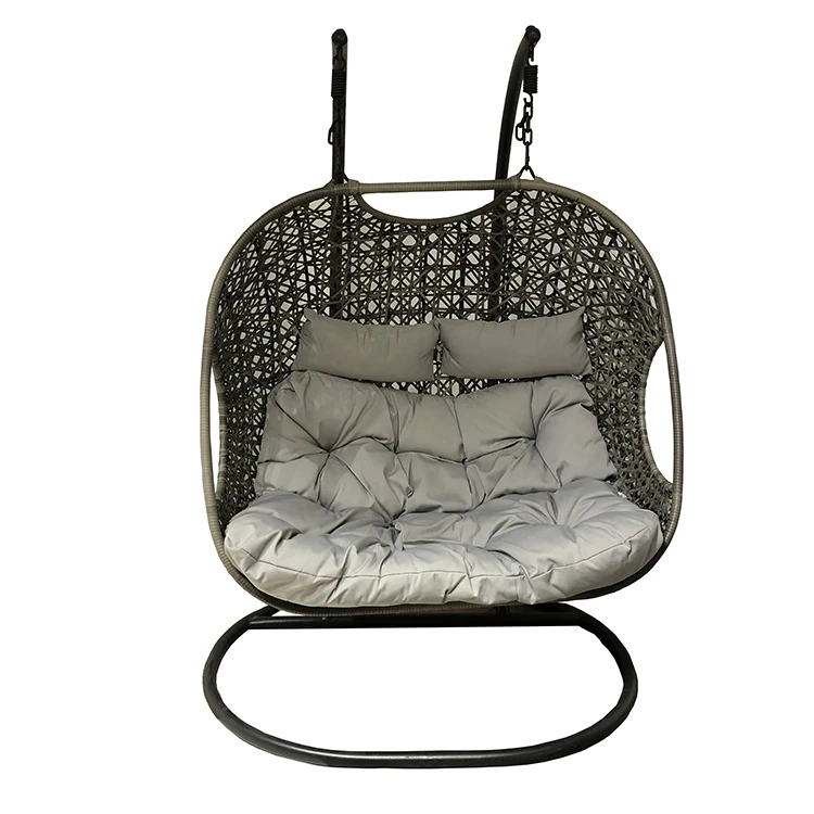 2-seater Outdoor Hanging Rattan Egg Chair Low Price Double Hammock Leisure Flat Wicker Patio Swing Chair