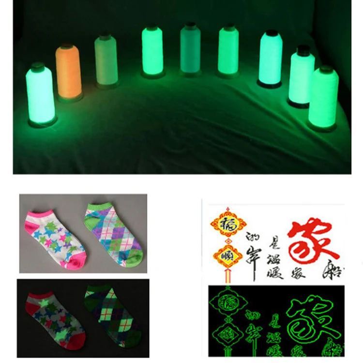 High Quality Fluorescent Blue Green Glow in the Dark Polyester Sewing Yarn Cotton Embroidery Filament Thread for Glowing