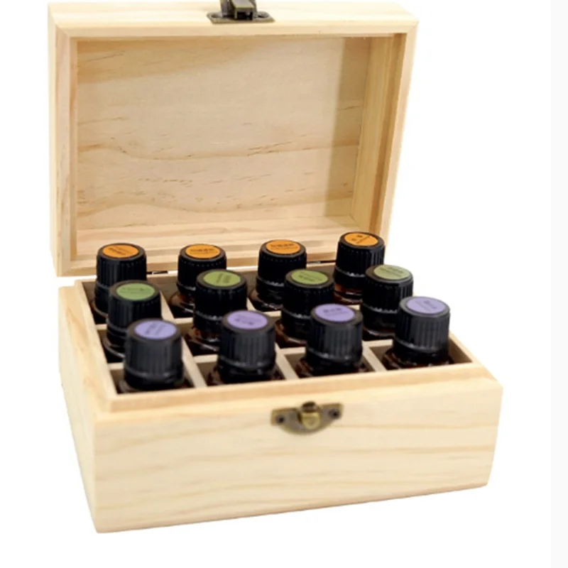 In Stock Handmade Solid Wooden Essential Oil Box 12 Grid Custom Wooden Box