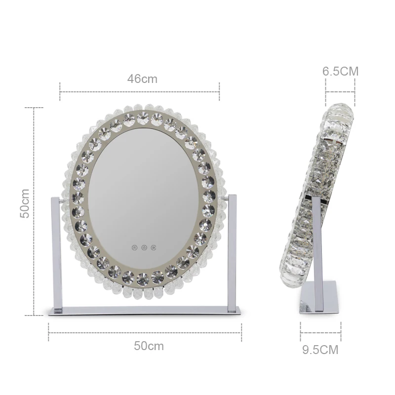 2022 NEW Arrival Oval Vintage Desktop LED lighted crystal makeup vanity mirror crushed diamond mirror