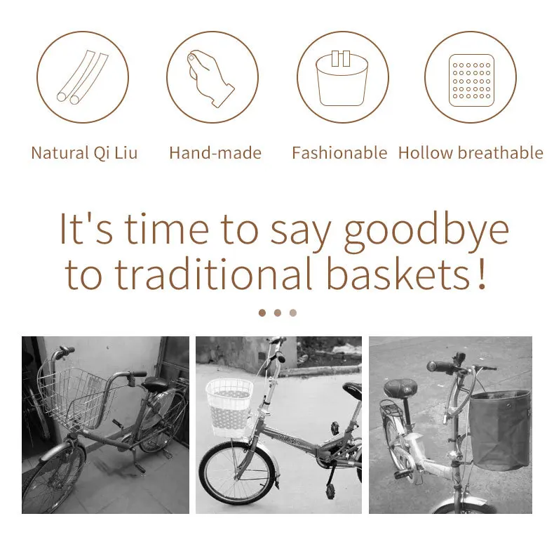 Eco-protecting wicker front bicycle basket Bike bag wicker winter bike basket E-bike front bike basket