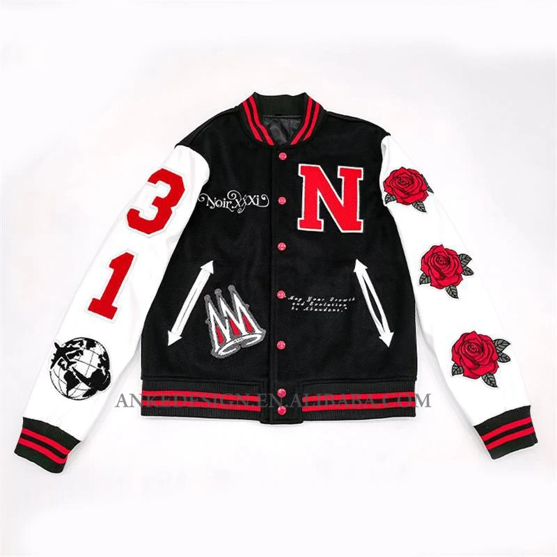 Varsity Jacket Leather Sleeves Black And White Varsity Jacket Bomber Cropped Jacket For Men
