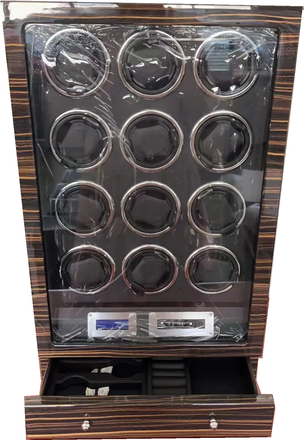 Customized logo Automatic Watch Winder Box case Safe Wood Leather Rotations 12 Slots with DRAWER TOUCH SCREEN LED FINGERPRINT