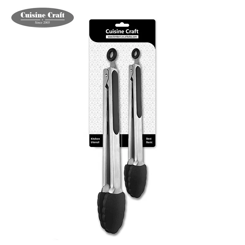 9 and 12 inch Stainless steel kitchen food tong serving metal tong bbq tongs