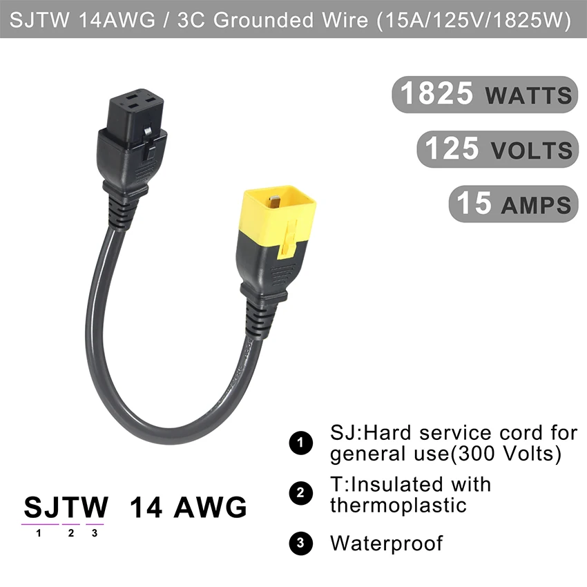 250V Pvc Rubber Jacket Power Extension Cord Iec320 C19 To C20 Ac Power Cord Heavy Duty Cable Connector