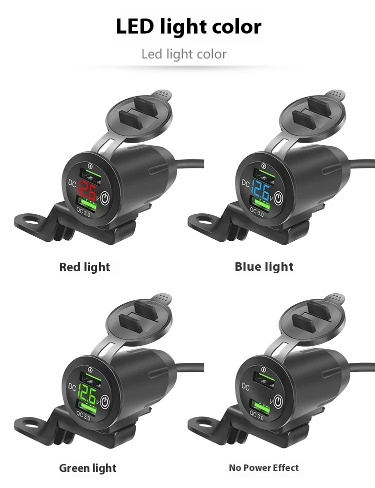 Bangcan  Waterproof QC 3.0 Dual USB Car Charger Socket with Touch On Off Switch and Voltmeter  for 12V-24V Motorcycle Boat Truck