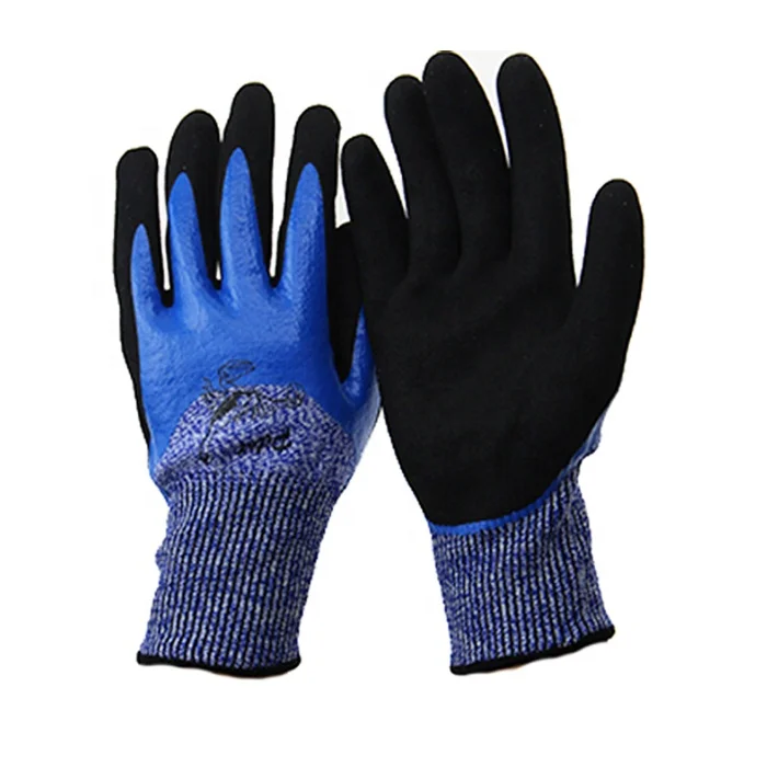 13 HPPE sandy finished nitrile palm double dipped cut resistant gloves level 5 work gloves