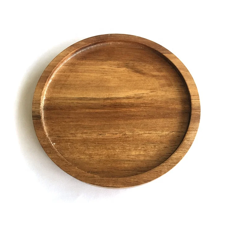 wholesale custom varnish acacia solid wood drink coaster coffee cup mat tableware bowl pad for household